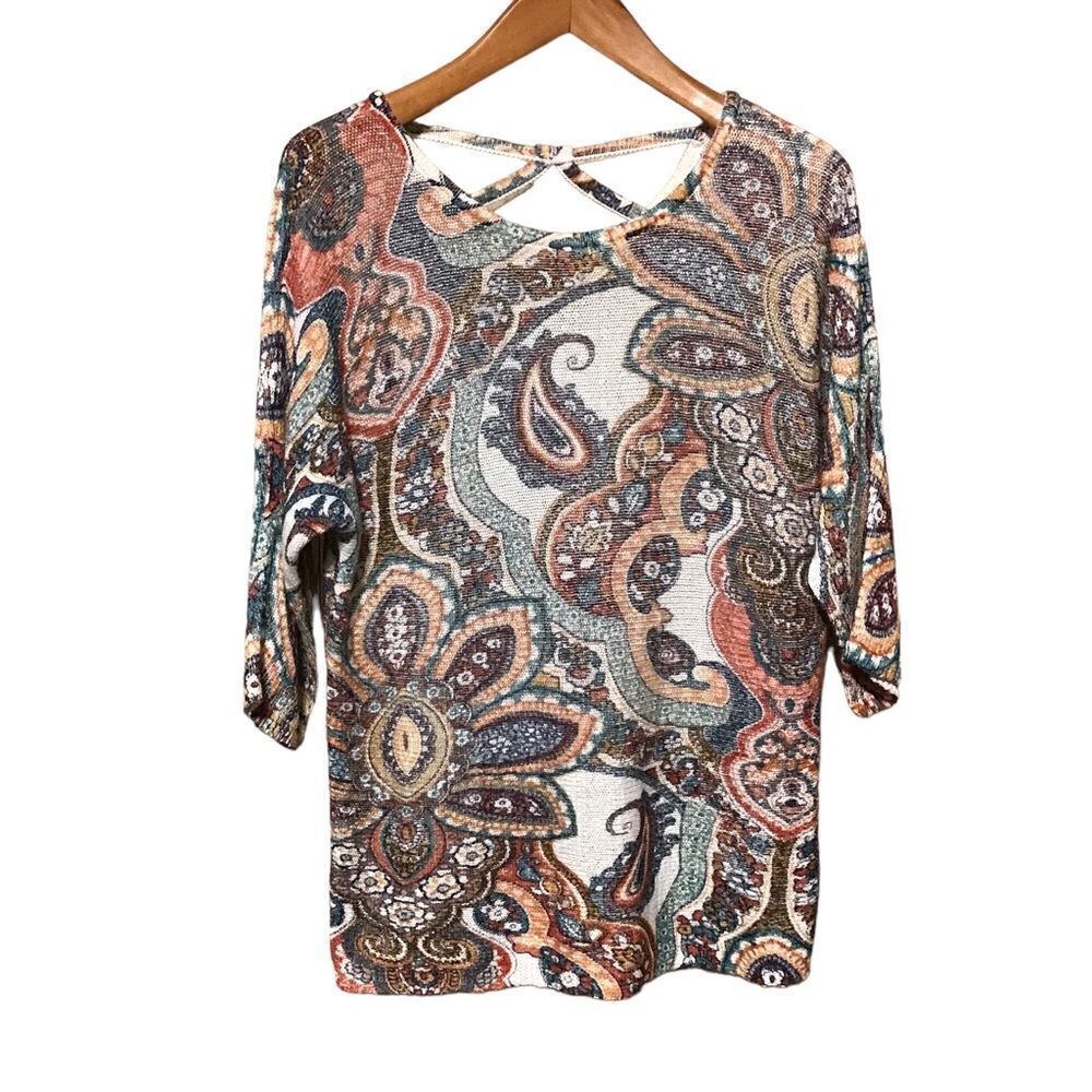 Chico's Paisley Knit Sweater Blouse‎ 2P LP